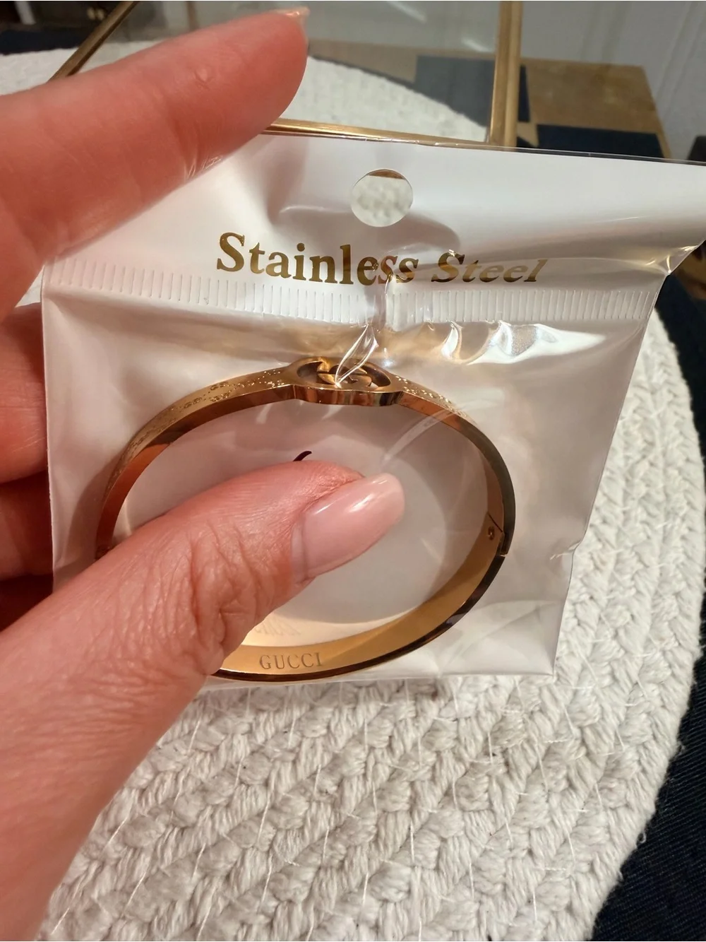 NEW Stainless Steel Logo Bangle Bracelet available in Gold Tone - Picture 8 of 8